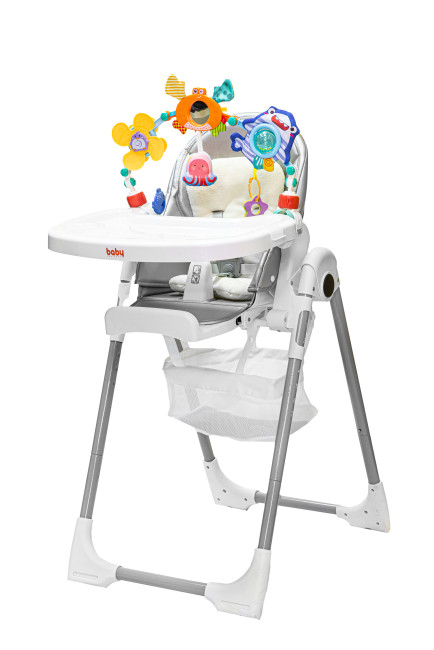 Стульчик для кормления Baby Prestige Junior LUX + развивающая дуга Веселый краб (Цвет Silver) - фото