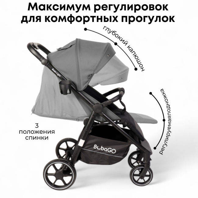 Коляска детская прогулочная BubaGo арт.BG 137-3 MODEL BASS  Light color/ цвет Grey /Серый - фото4