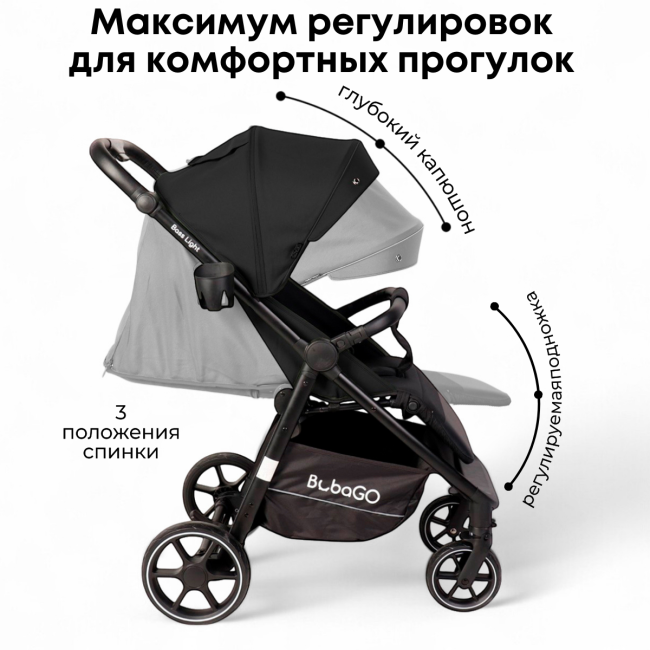 Коляска детская прогулочная BubaGo арт.BG 137-5 MODEL BASS  Light color/ цвет Black  /Черный - фото4