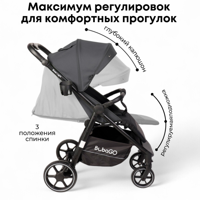 Коляска детская прогулочная BubaGo арт.BG 137-4 MODEL BASS  Light color/ цвет Dark Grey/Темно Серый - фото4